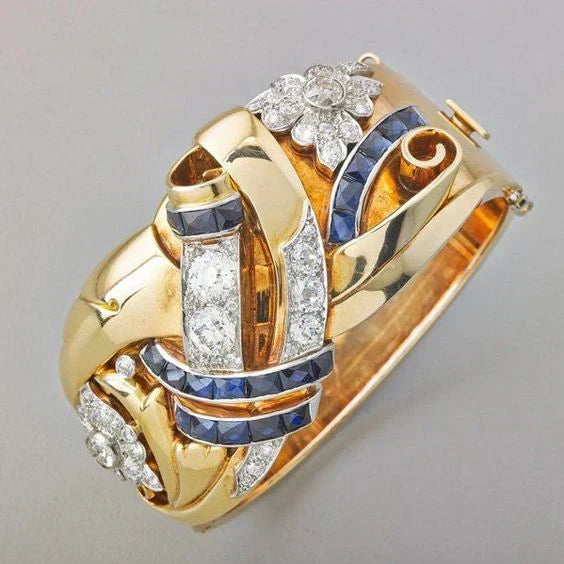 AURELIA | Vintage Sapphire & Diamond Gold Bangle