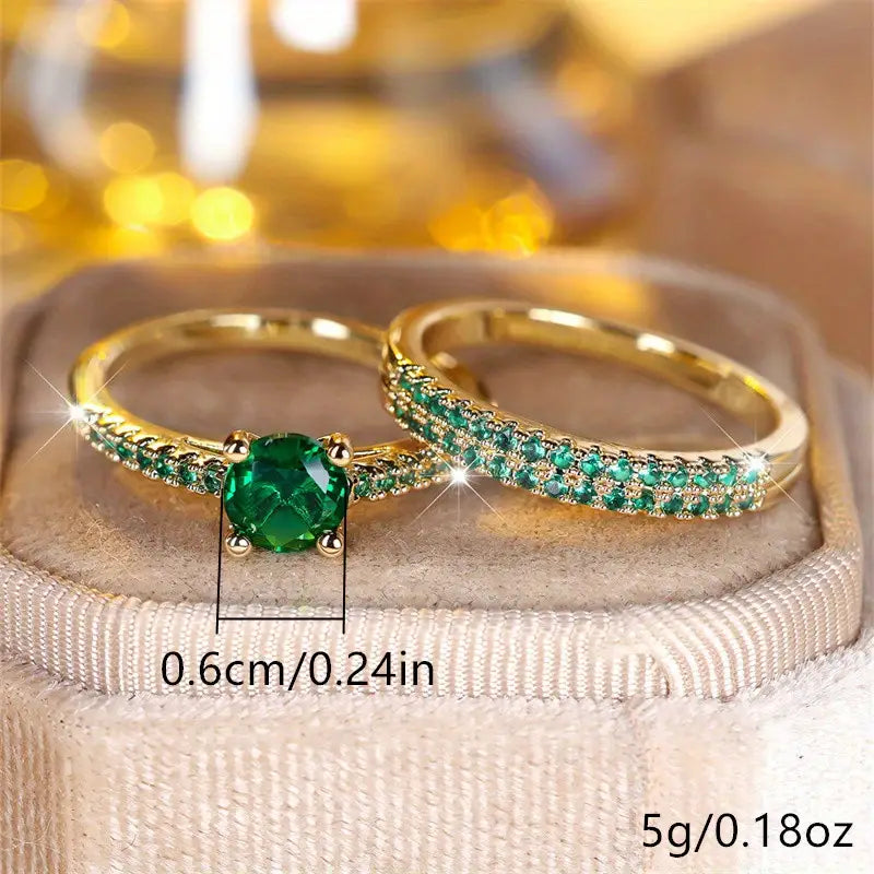 JADEITE | Emerald Gold Ring Duo Set