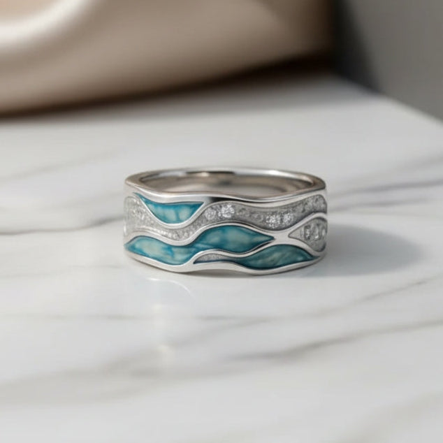 BREEZE | Silver Turquoise Wave Ring