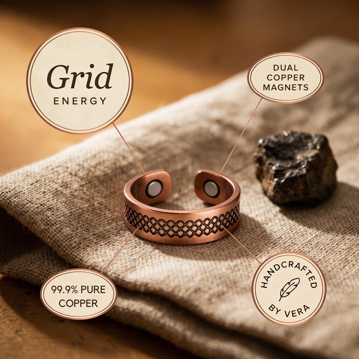 GRID | Engraved Lattice Copper Ring