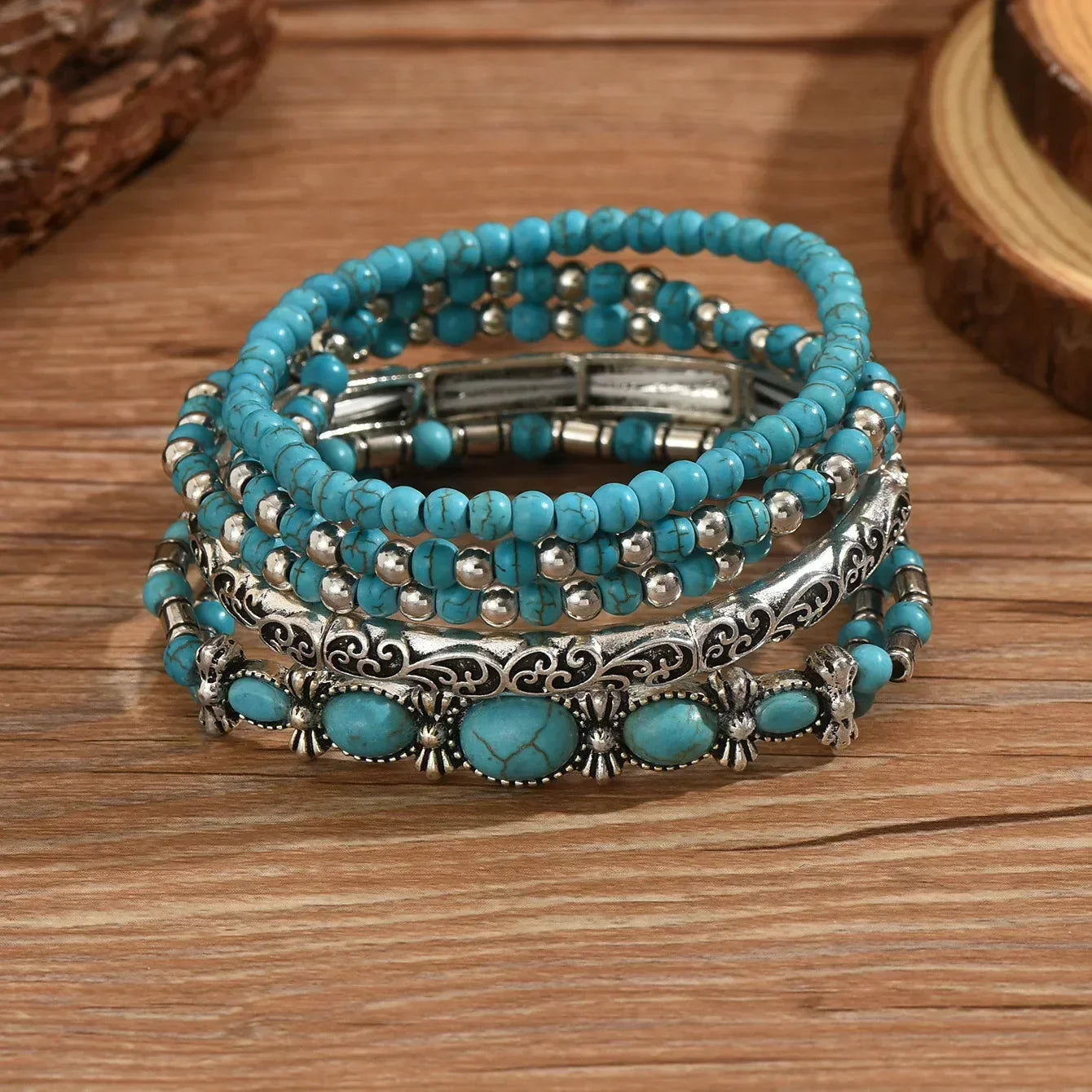 SAHARA | Boho Turquoise Bead Bracelet Set