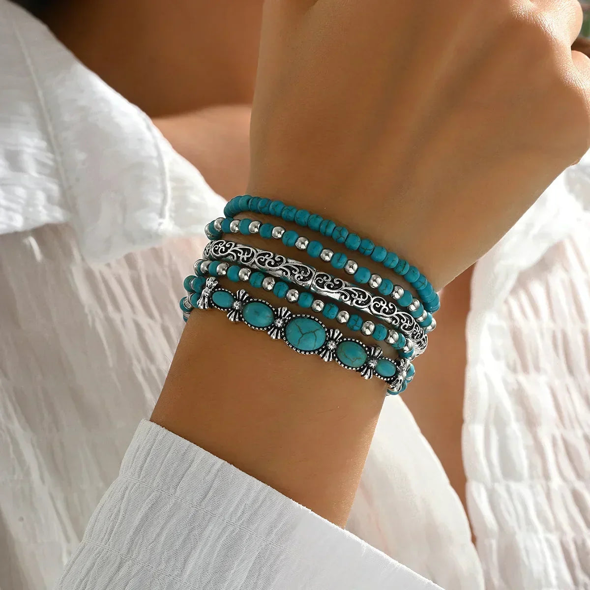SAHARA | Boho Turquoise Bead Bracelet Set