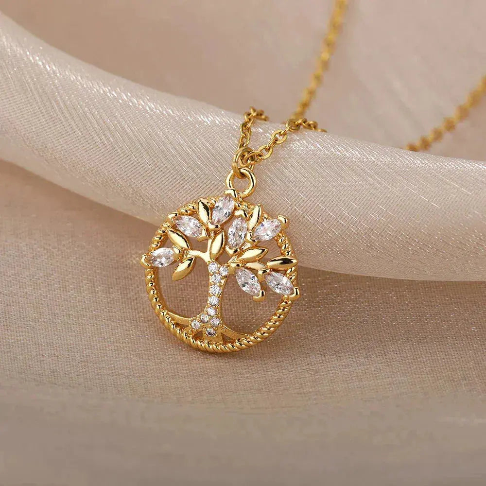ROOTED | Gold Tree of Life Zircon Necklace