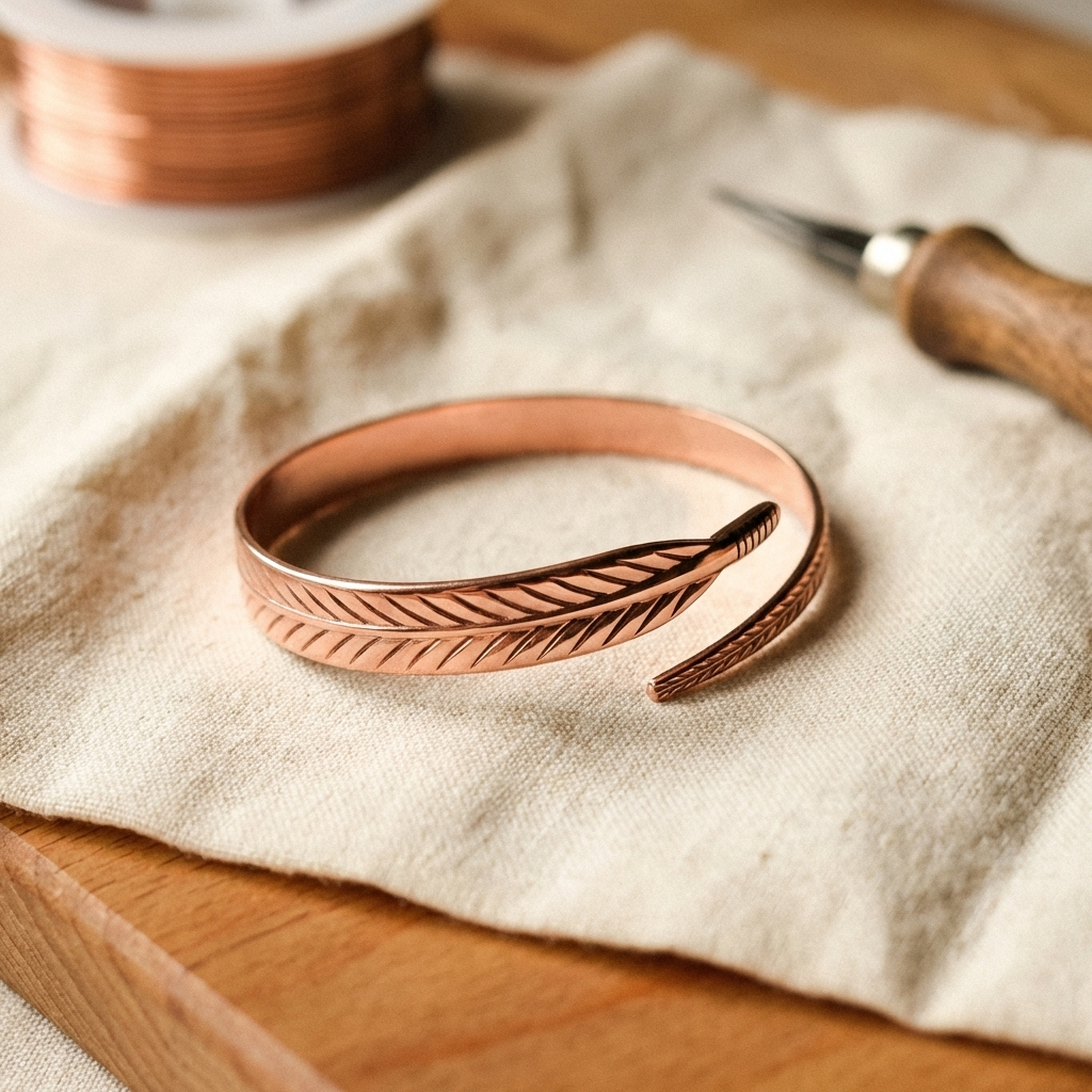 ROOT | Hand-Engraved Feather Copper Bracelet