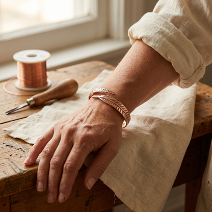 ROOT | Hand-Engraved Feather Copper Bracelet