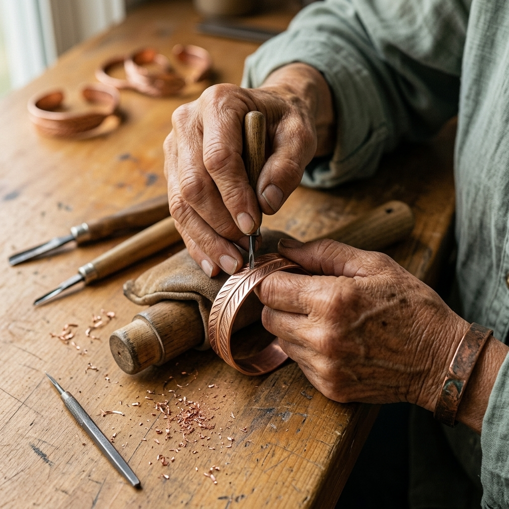 ROOT | Hand-Engraved Feather Copper Bracelet
