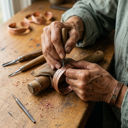 ROOT | Hand-Engraved Feather Copper Bracelet
