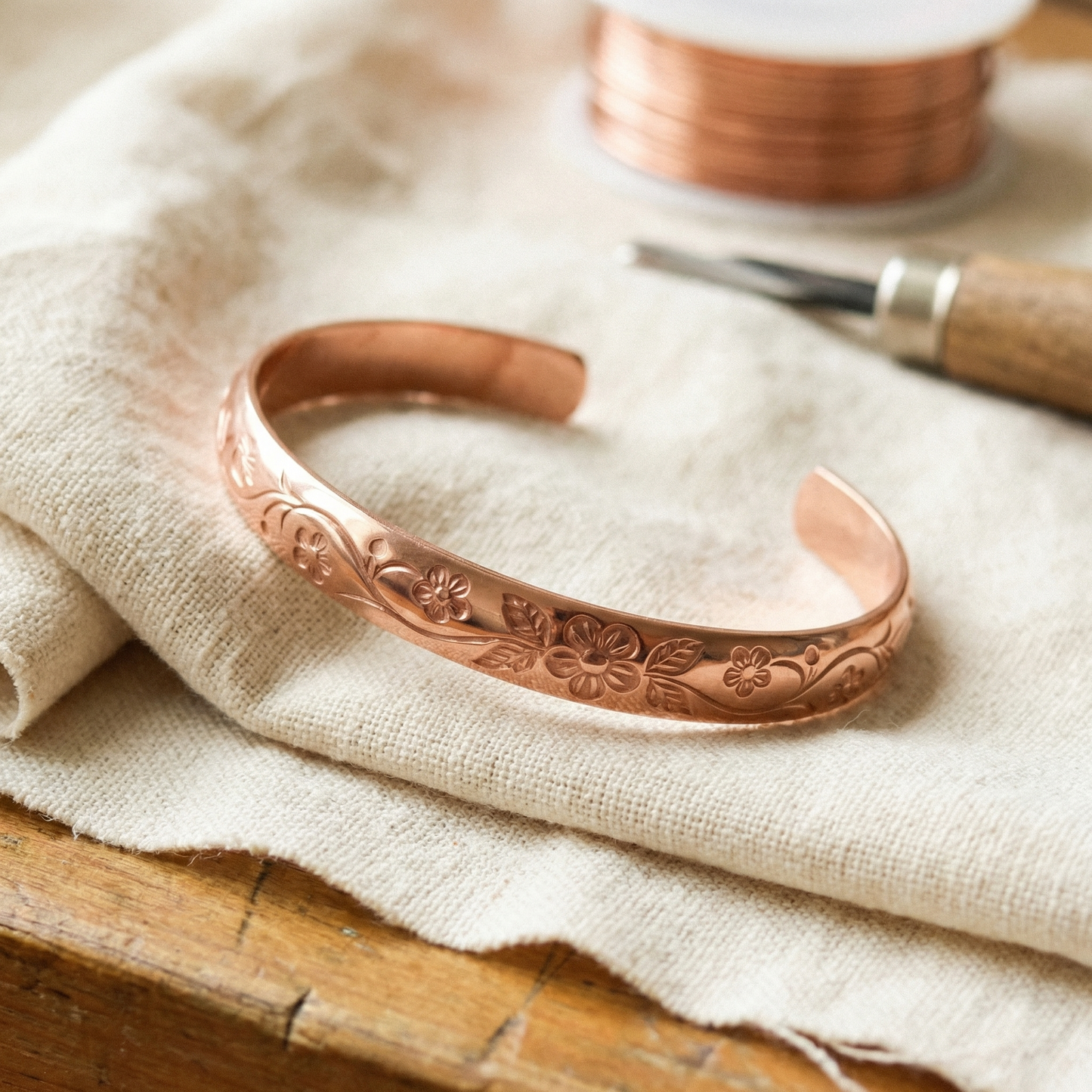 BLOOM | Engraved Vine & Flower Copper Bracelet
