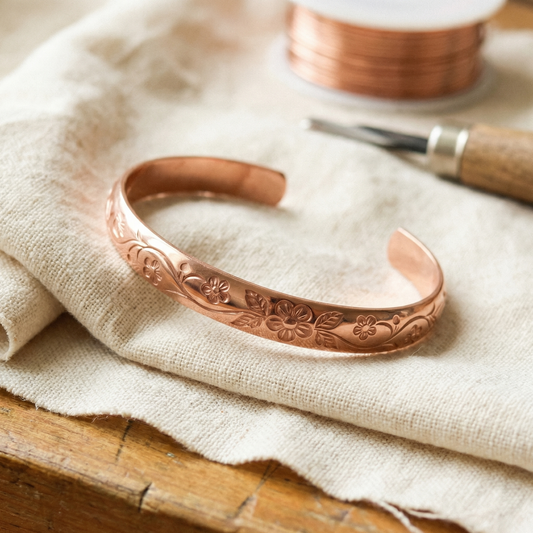 BLOOM | Engraved Vine & Flower Copper Bracelet