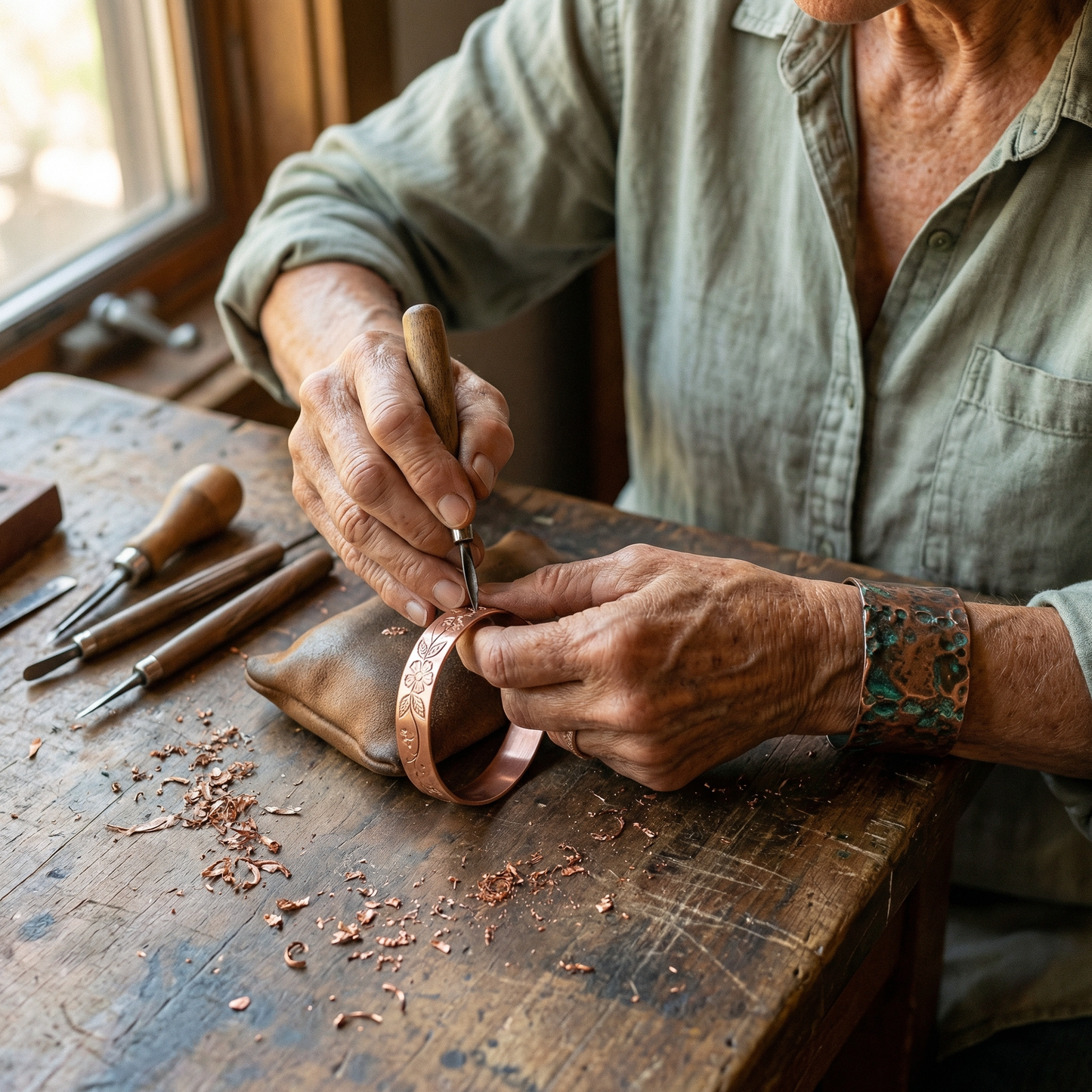 BLOOM | Engraved Vine & Flower Copper Bracelet