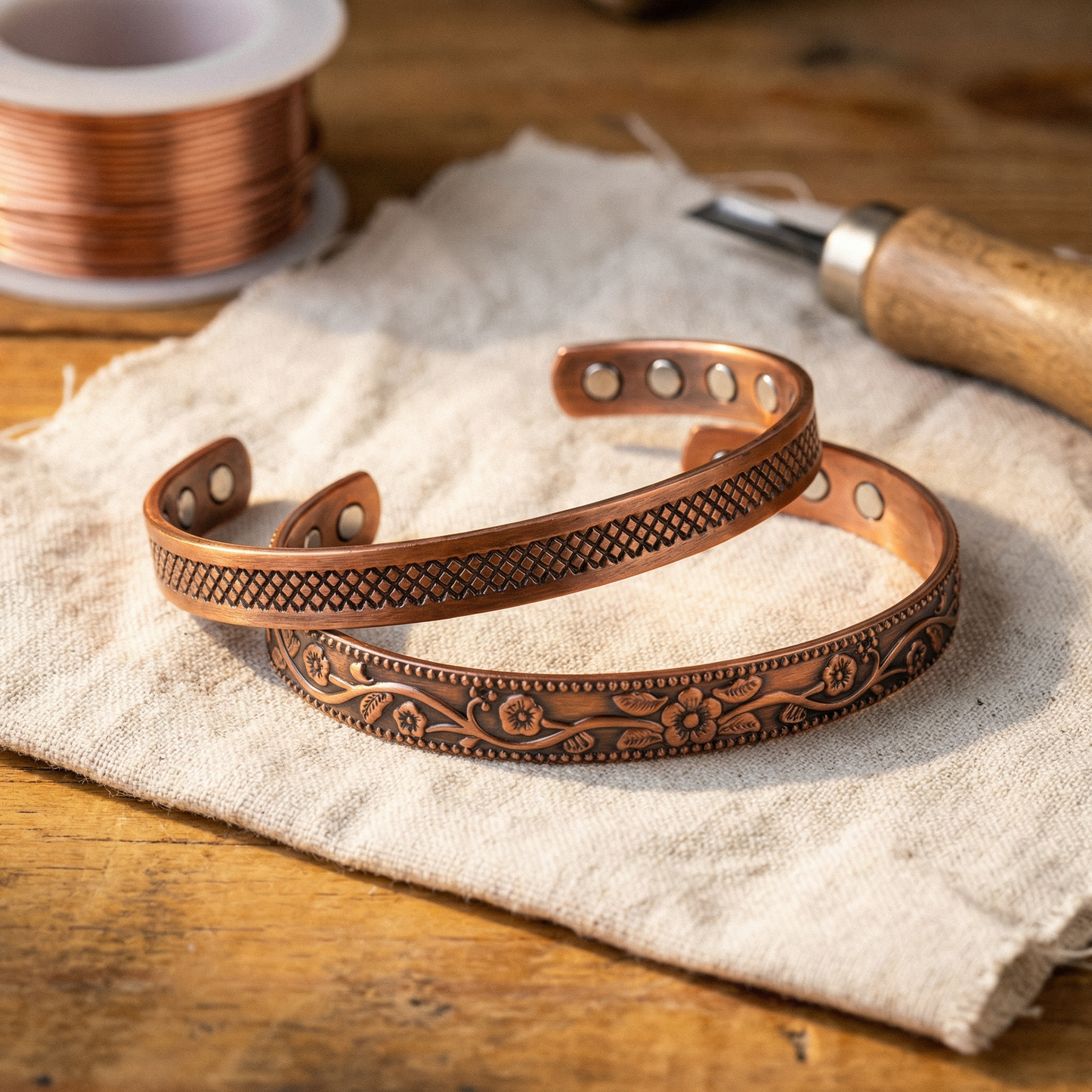 FORGE | Lattice & Floral Copper Ring Set