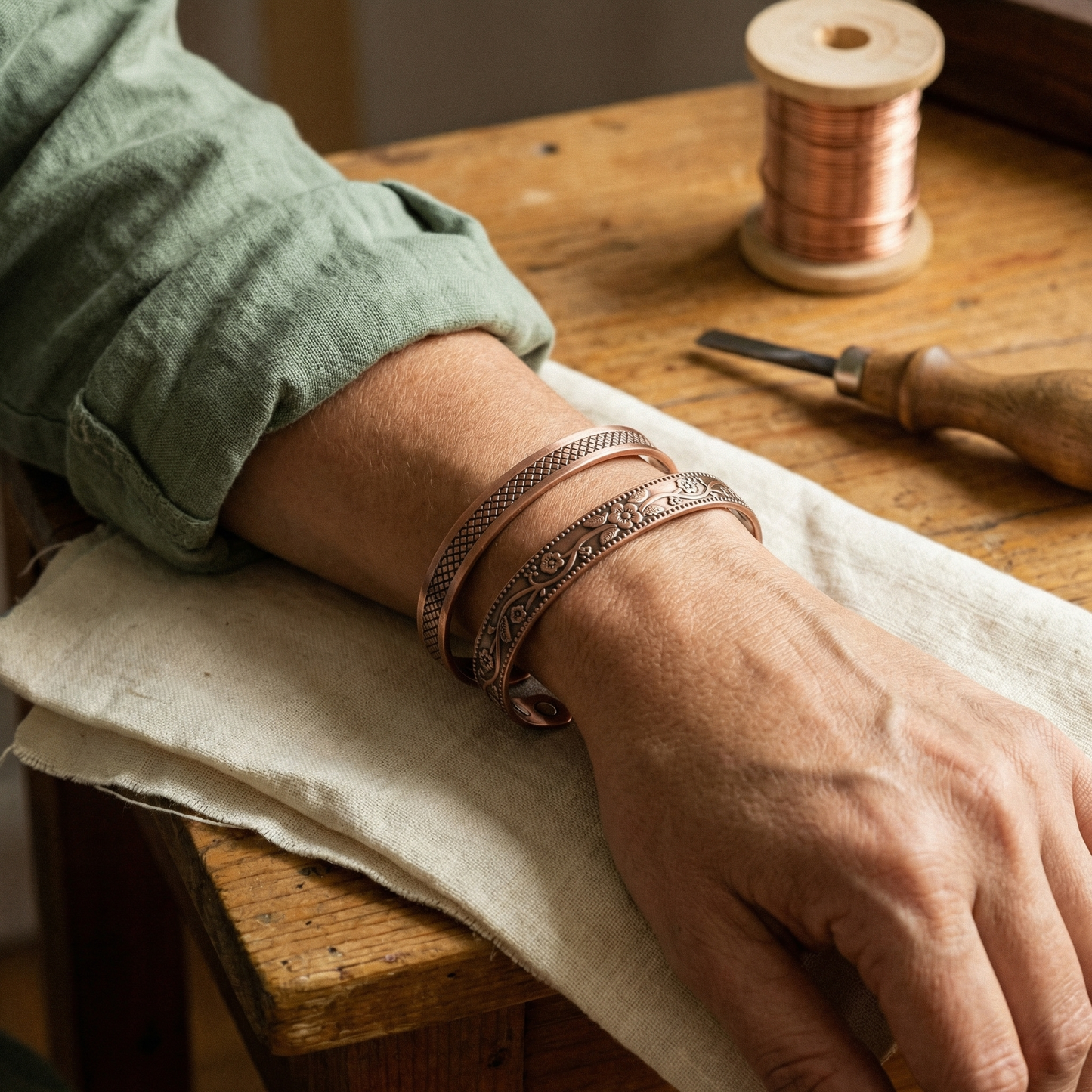 FORGE | Lattice & Floral Copper Ring Set