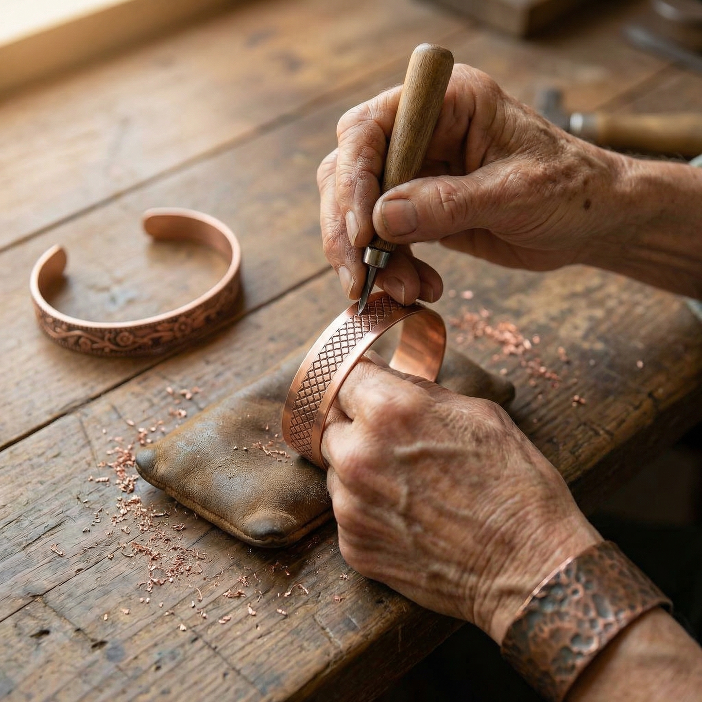 FORGE | Lattice & Floral Copper Ring Set