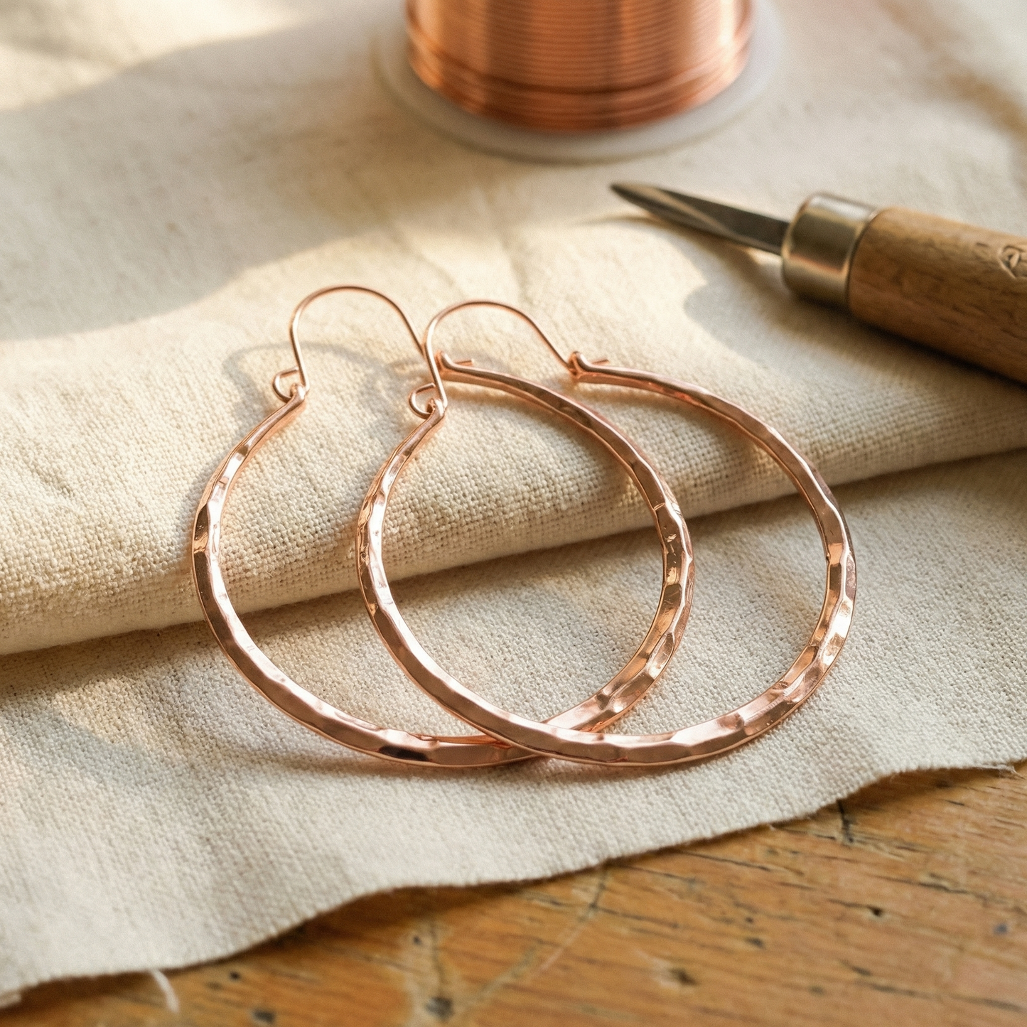 WILLOW | Faceted Hammered Copper Hoops