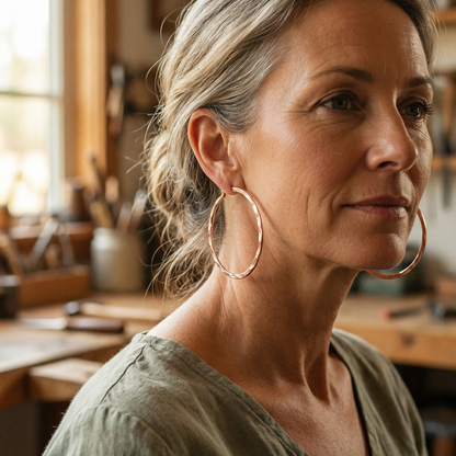 WILLOW | Faceted Hammered Copper Hoops