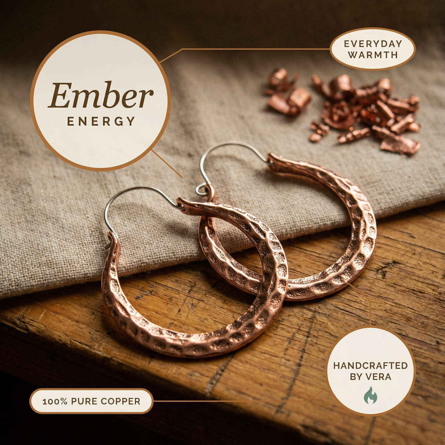 EMBER | Hammered Copper Hoop Earrings