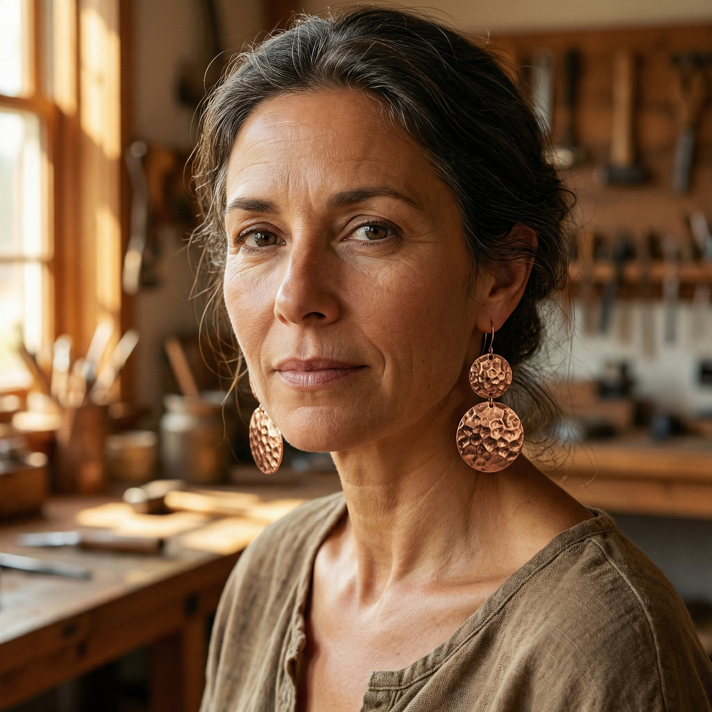 SOLSTICE | Hammered Copper Disc Earrings