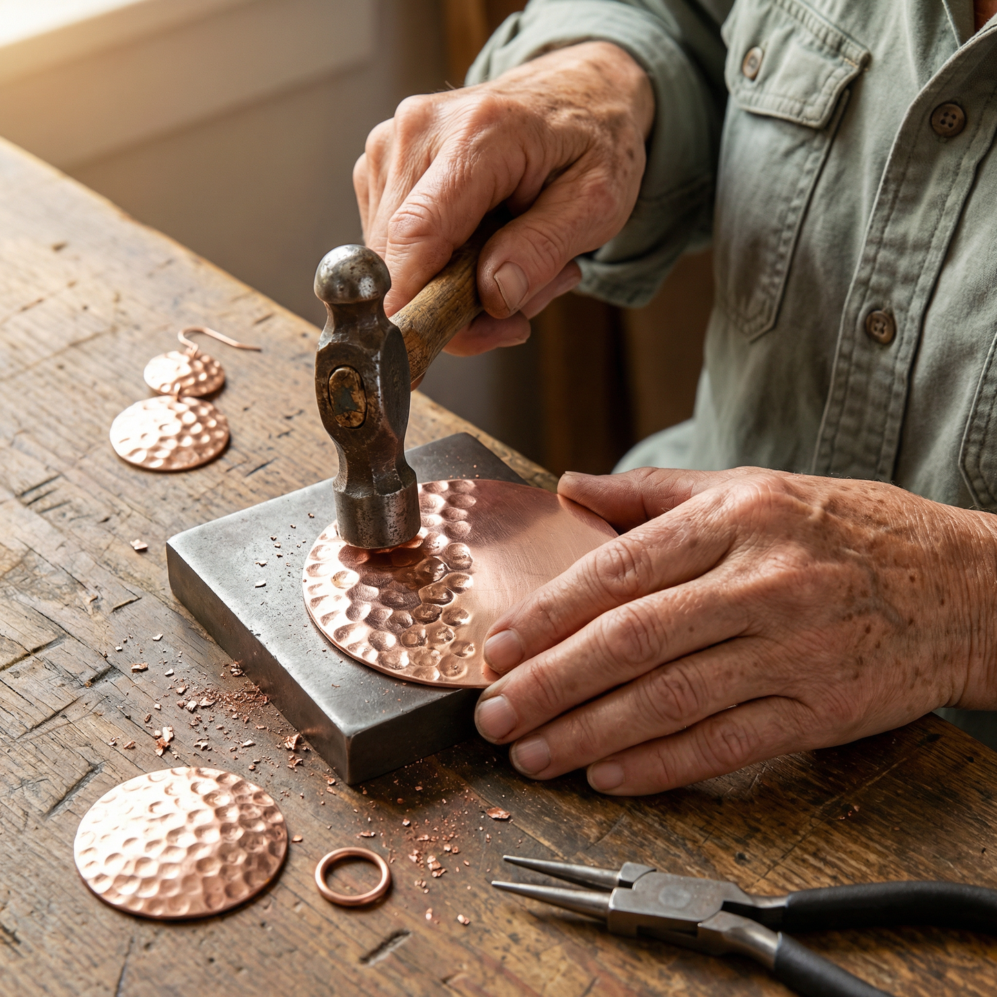 SOLSTICE | Hammered Copper Disc Earrings