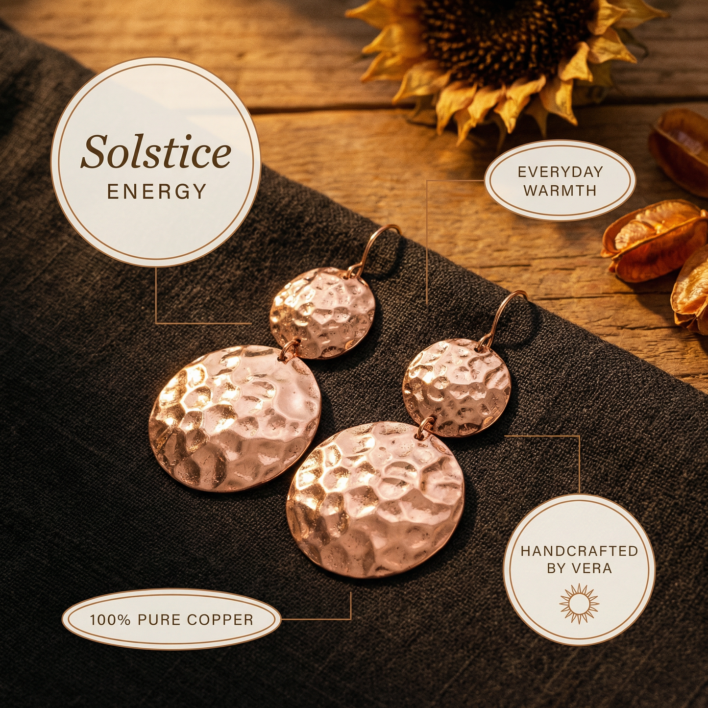 SOLSTICE | Hammered Copper Disc Earrings