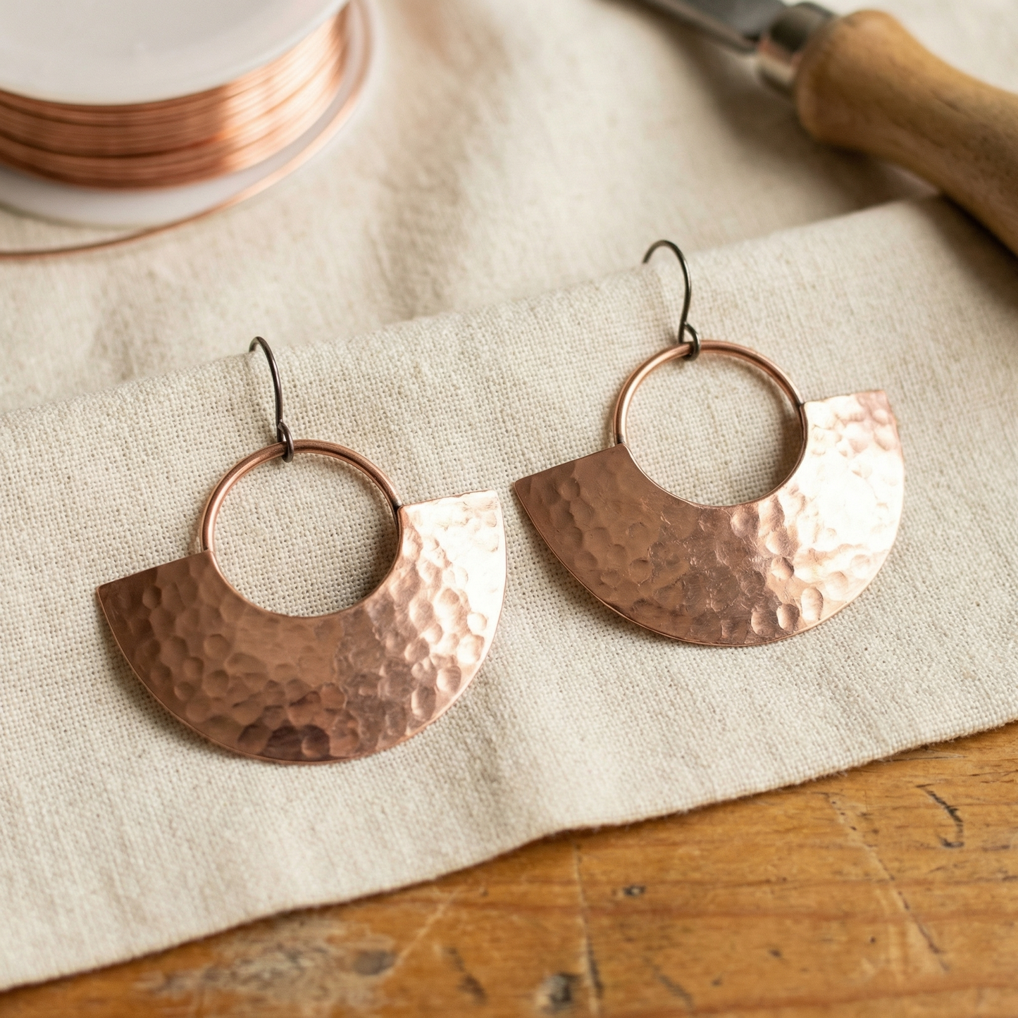 SOL | Hammered Fan Copper Earrings