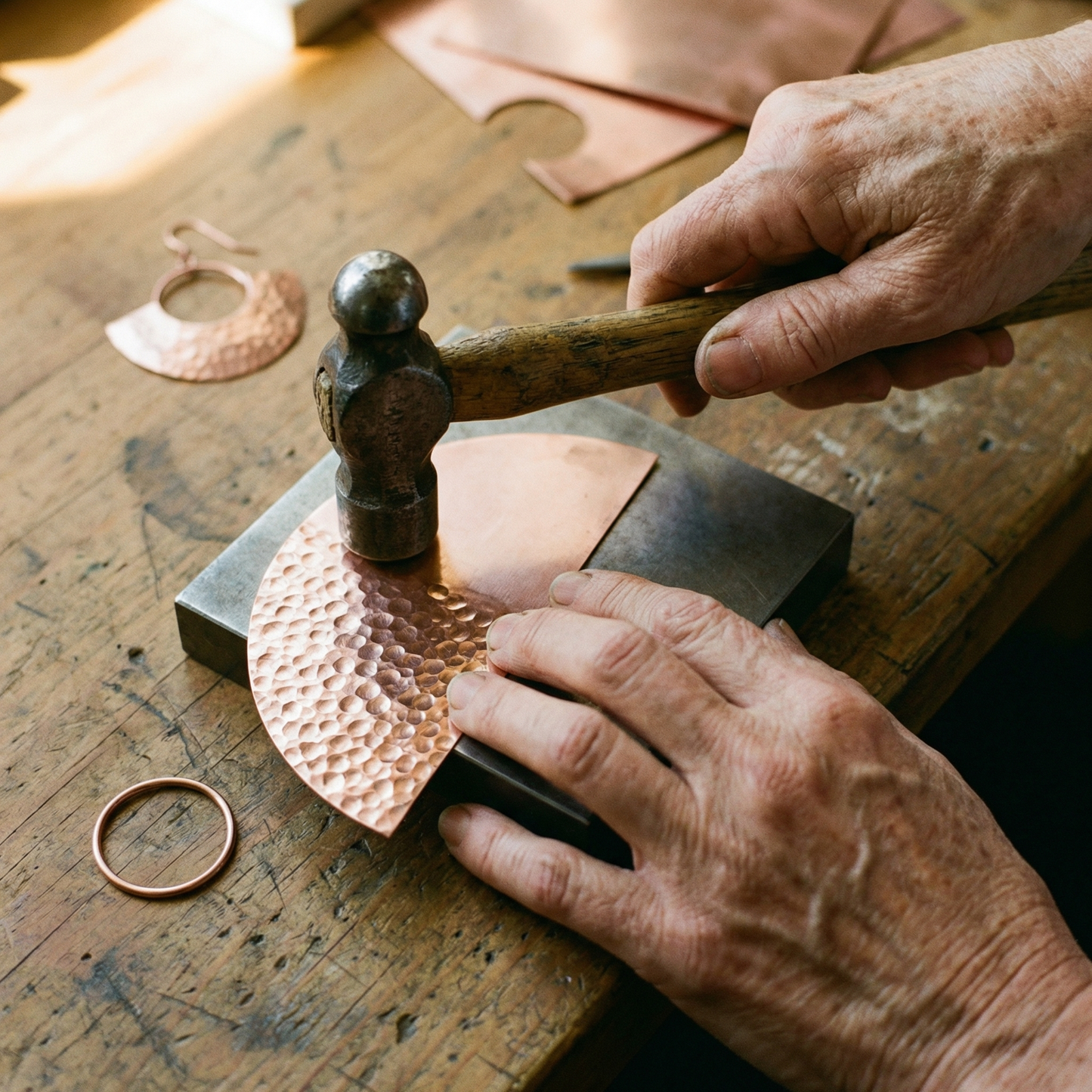 SOL | Hammered Fan Copper Earrings