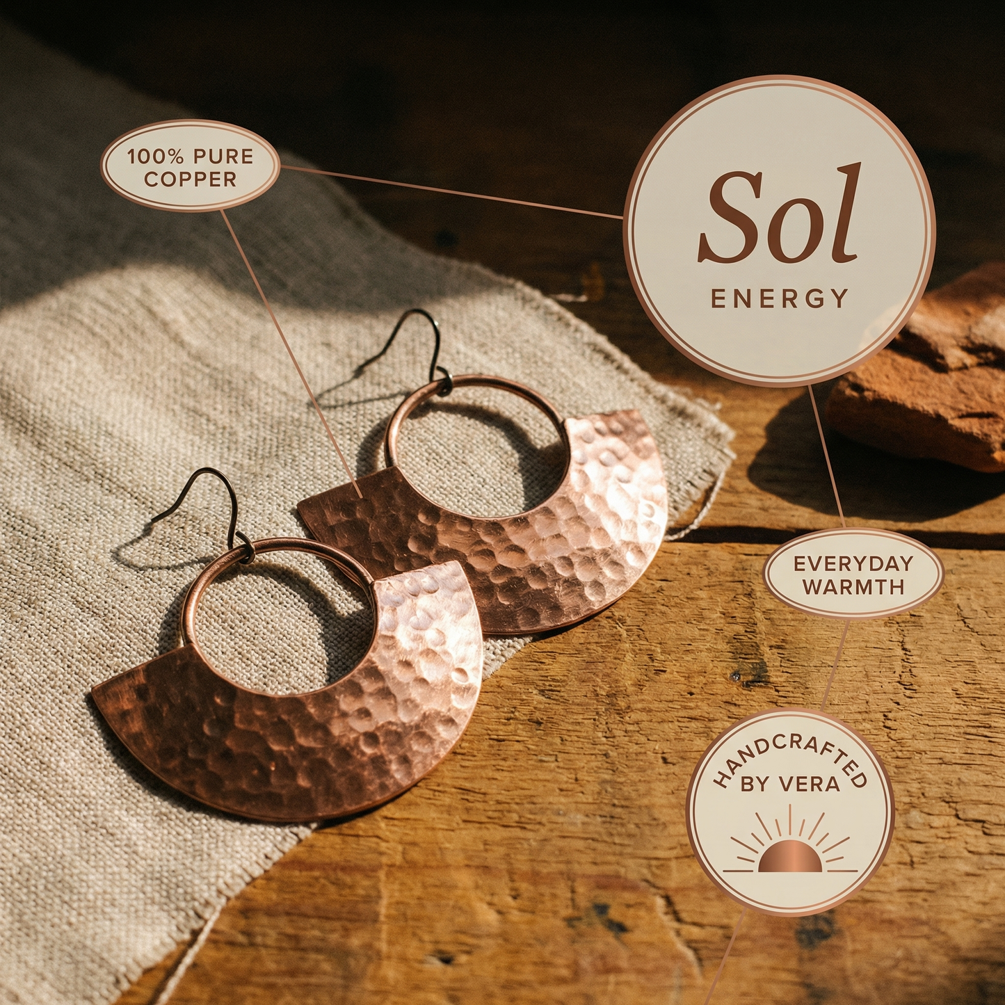 SOL | Hammered Fan Copper Earrings