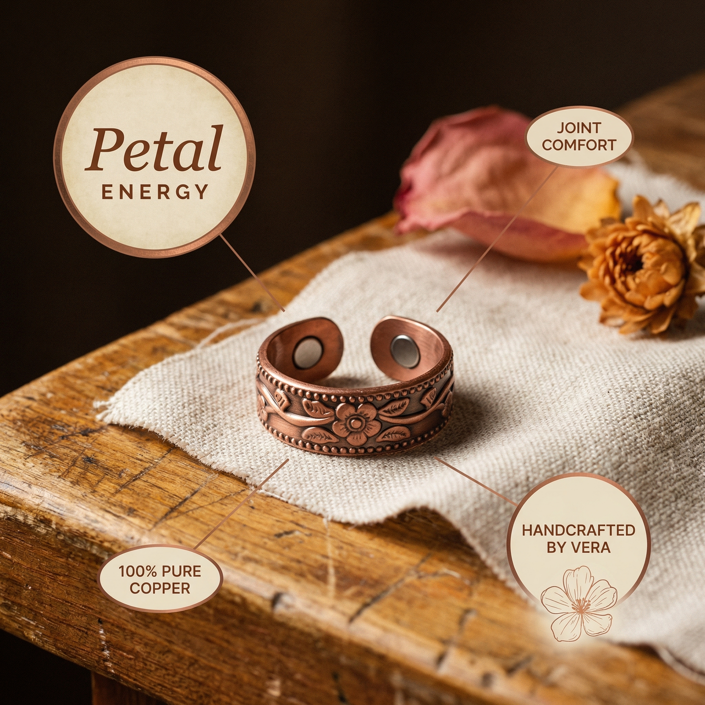 PETAL | Beaded Flower Copper Ring