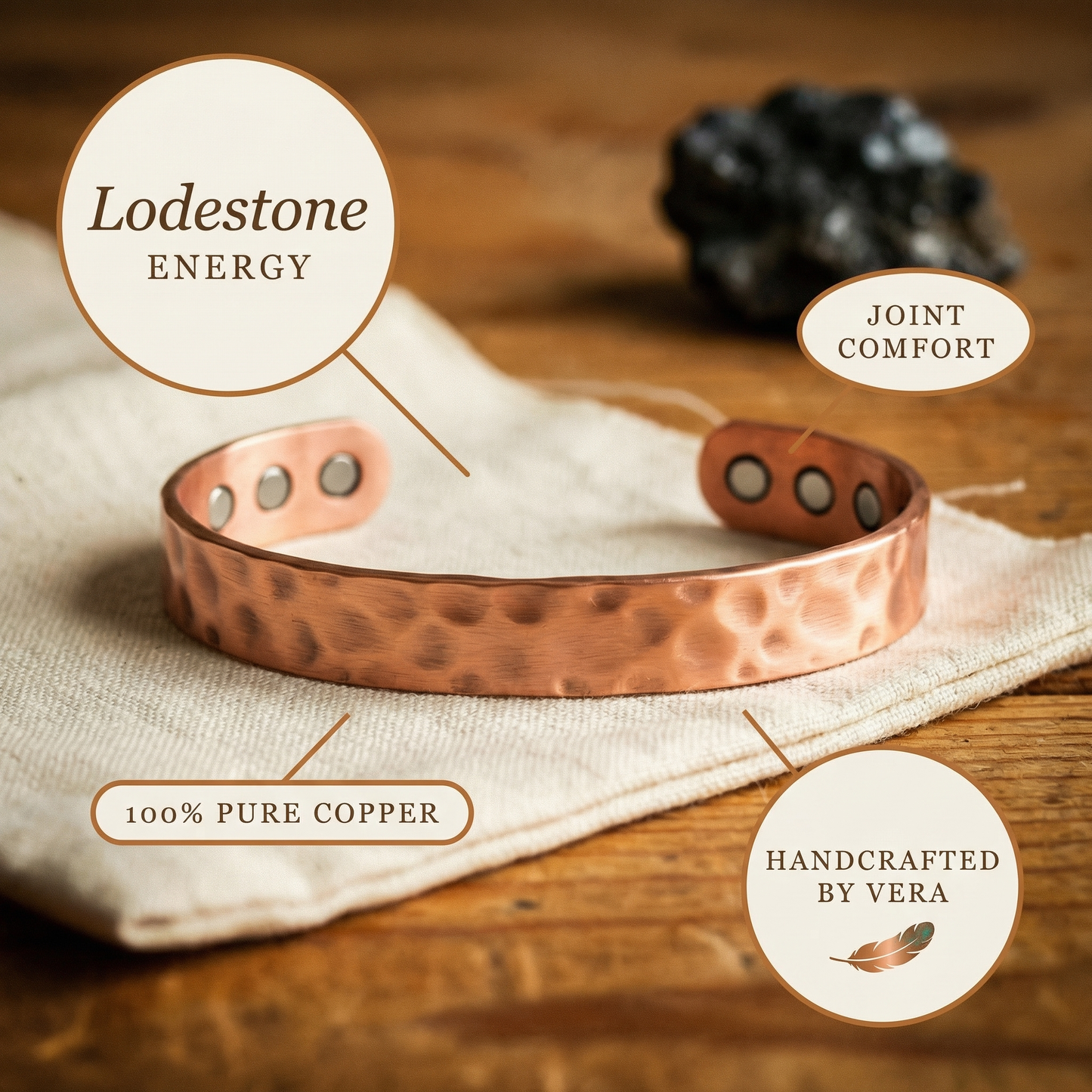 LODESTONE | Hammered Magnetic Copper Bracelet