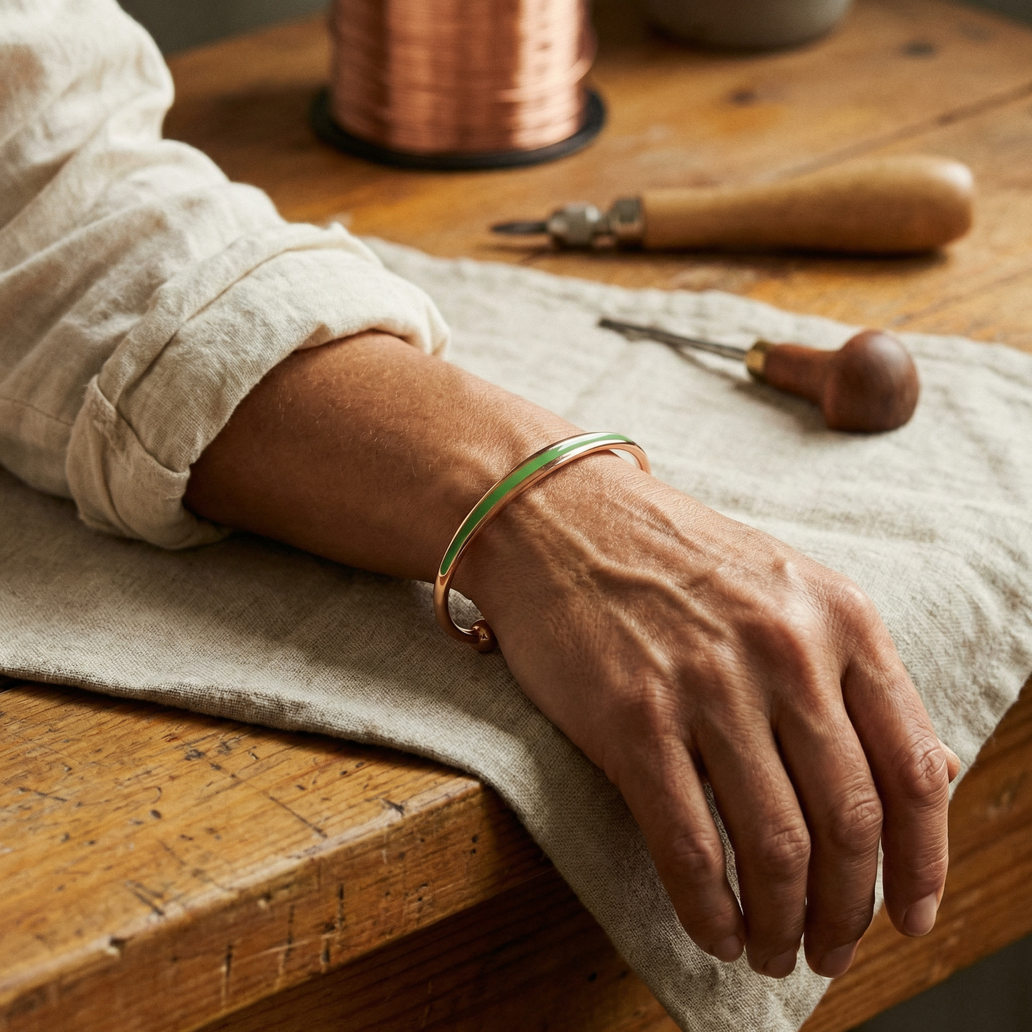 JADE | Stone Inlay Copper Bracelet