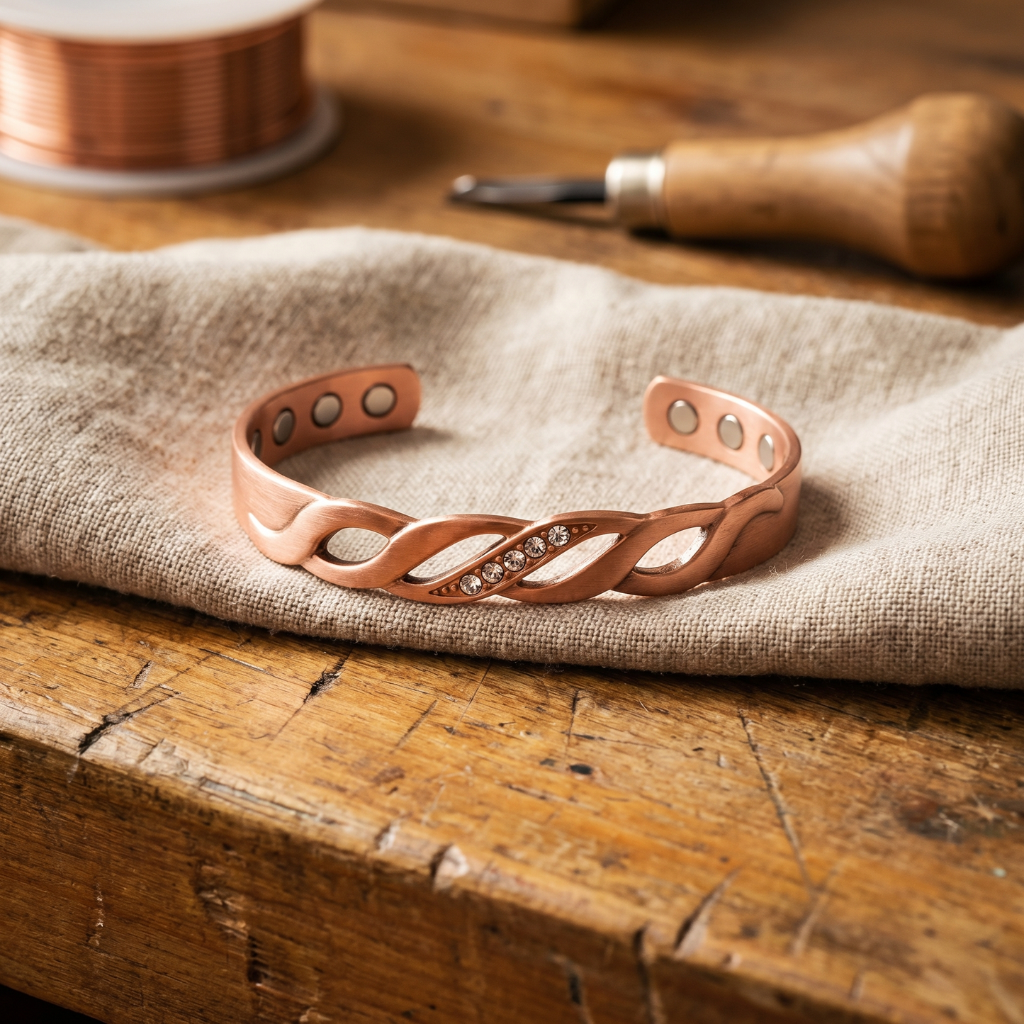 SEAM | Braided Stone-Set Copper Bracelet