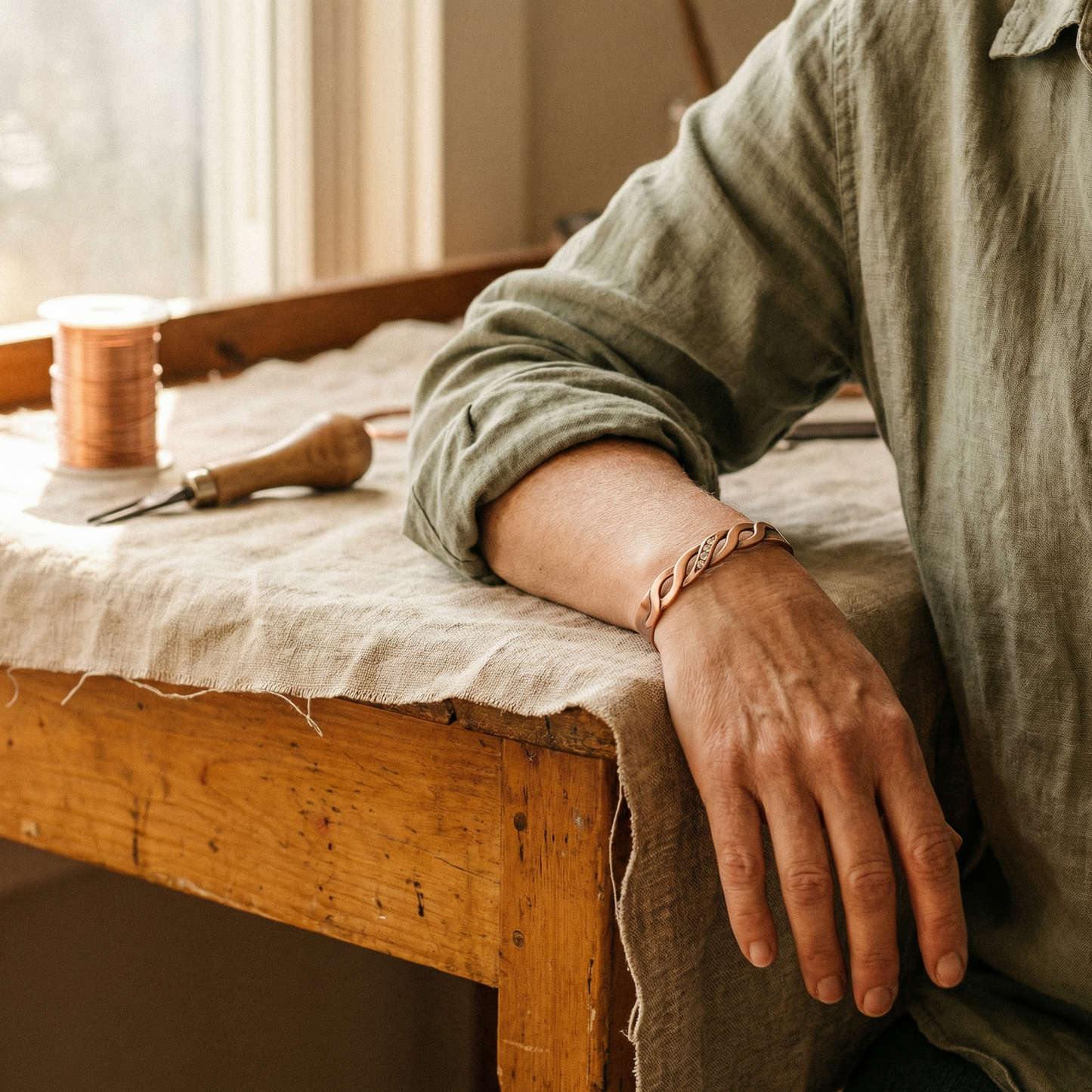 SEAM | Braided Stone-Set Copper Bracelet