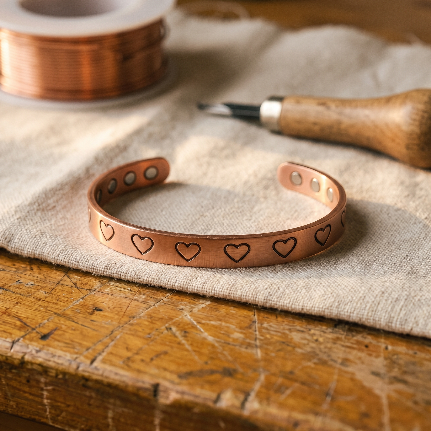 HEARTH | Stamped Heart Copper Bracelet