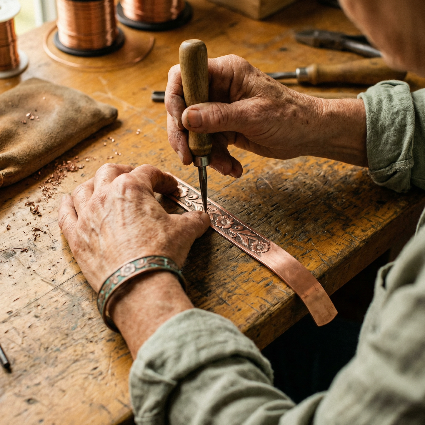 VINE | Engraved Floral Copper Bracelet
