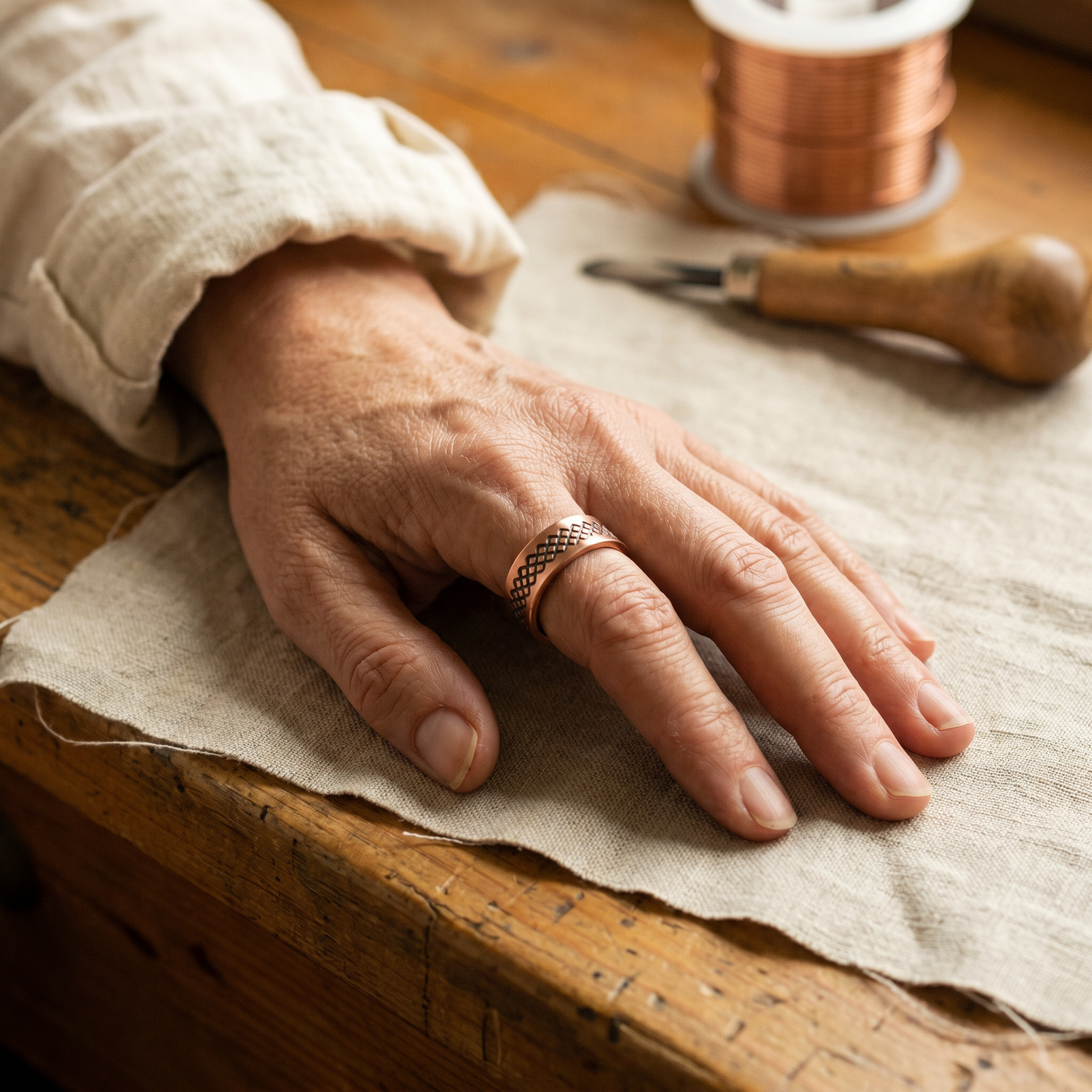 GRID | Engraved Lattice Copper Ring