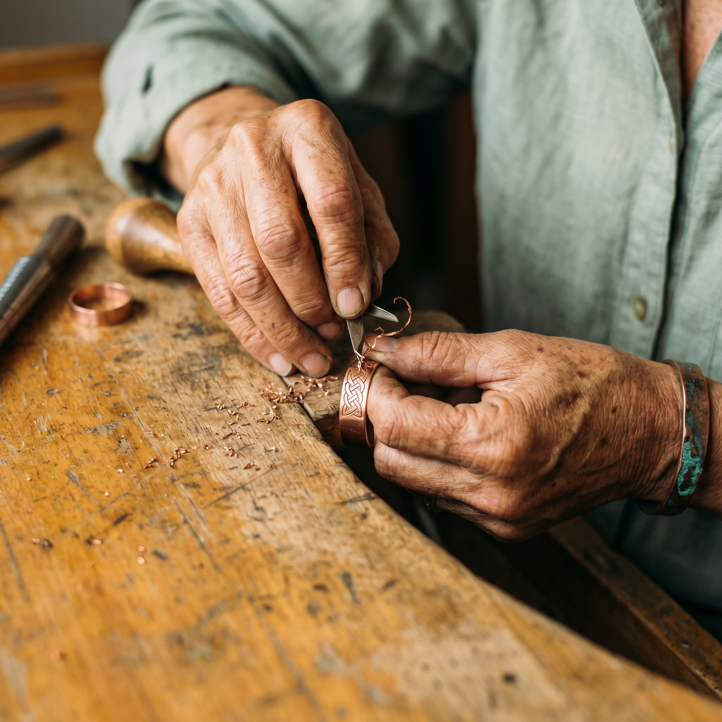 FEN | Jade Inlay Copper Ring