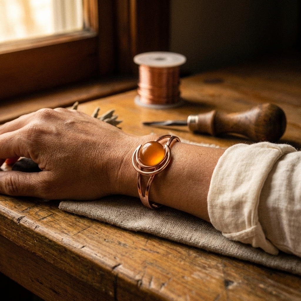 SPHERE | Amber Stone Copper Bracelet