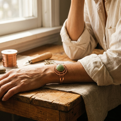SPHERE | Green Stone Orbital Copper Bracelet