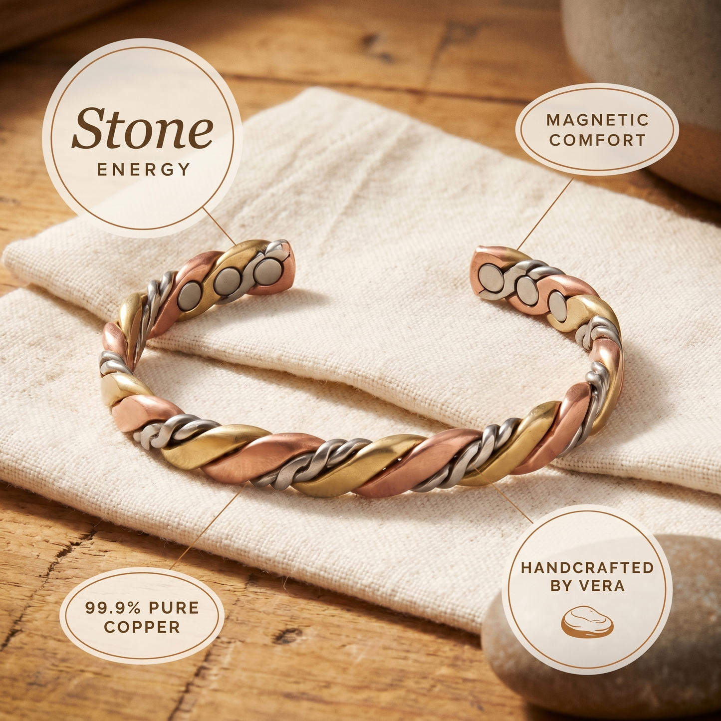 STONE | Tri-Tone Twisted Copper Bracelet