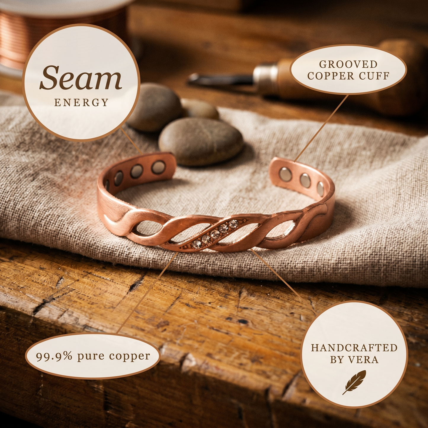 SEAM | Braided Stone-Set Copper Bracelet