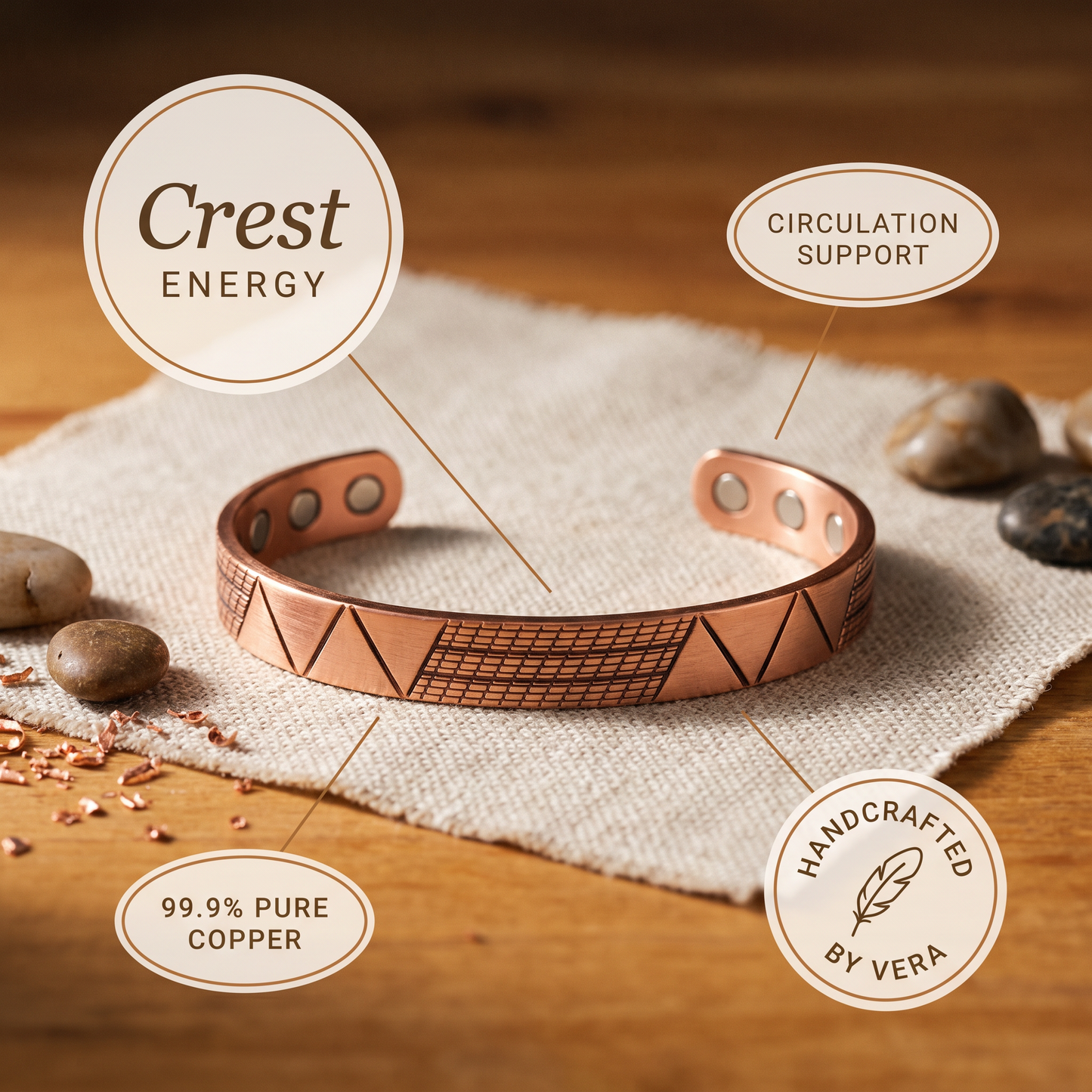 CREST | Geometric Magnetic Copper Bracelet
