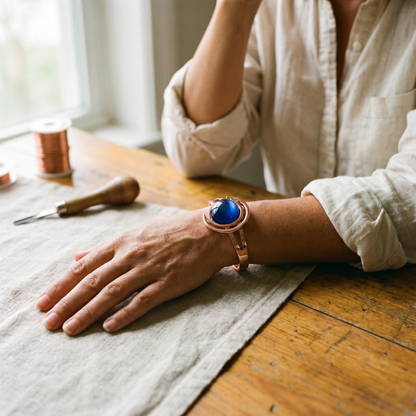 SPHERE | Blue-Grey Stone Copper Cuff