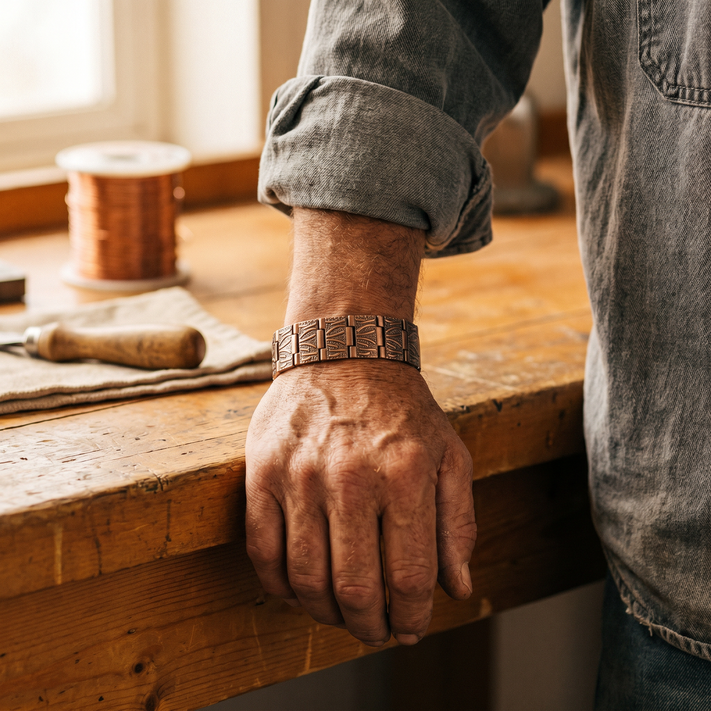 GRIT | Embossed Feather Copper Bracelet