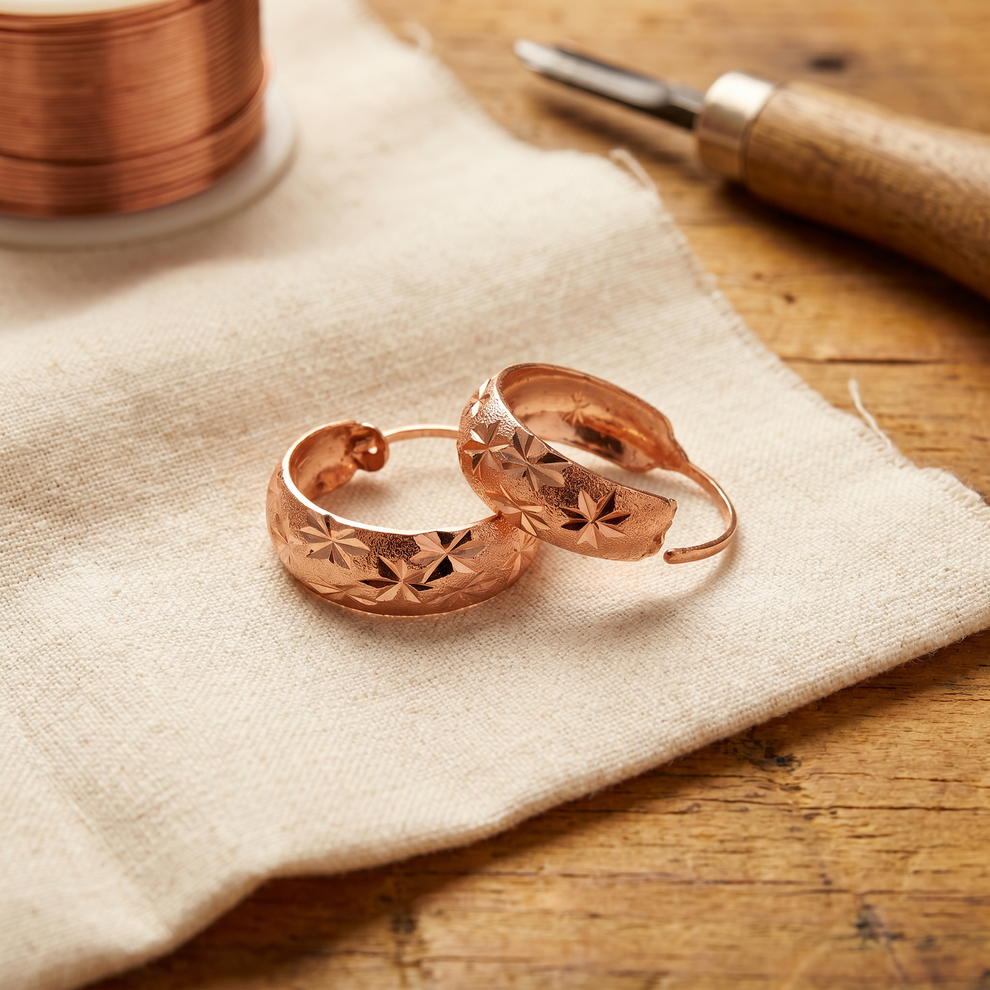 DEW | Engraved Star Copper Earrings