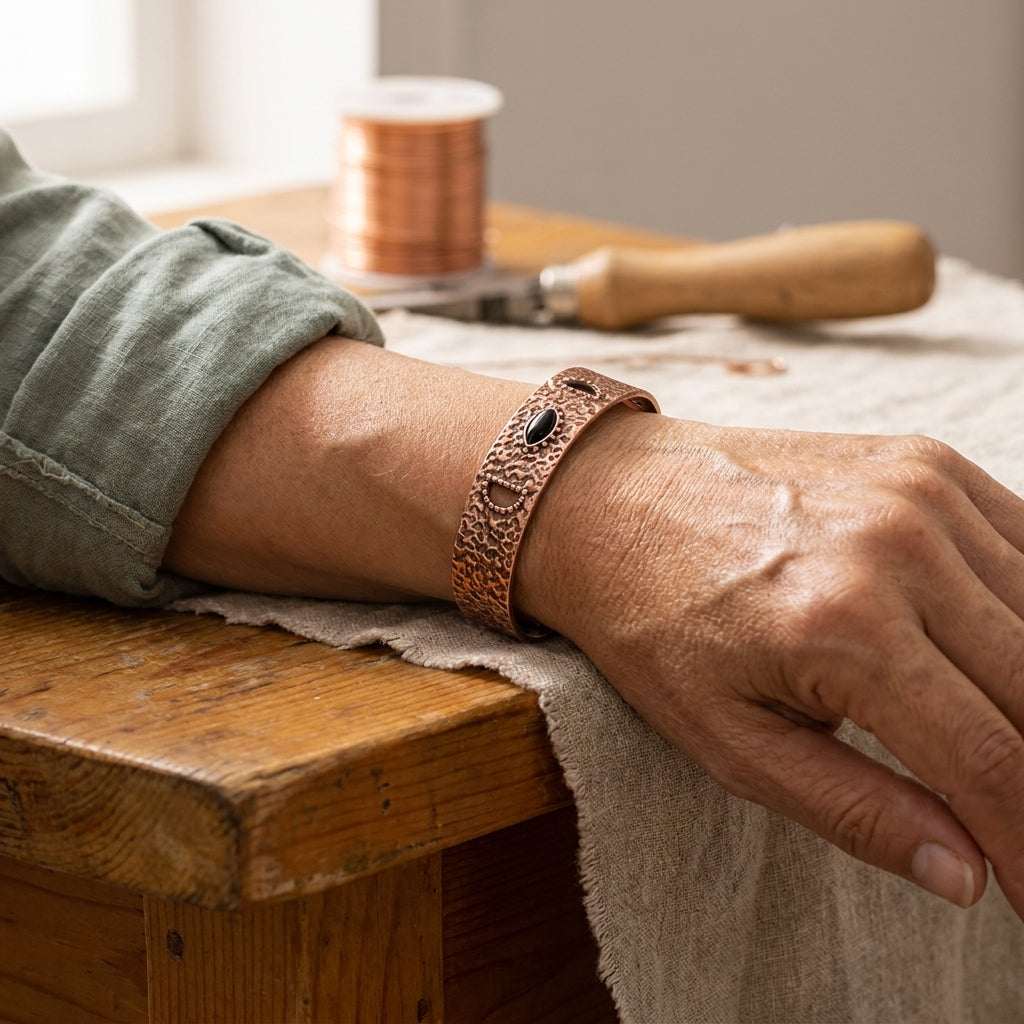 BRUME | Onyx Hammered Copper Cuff