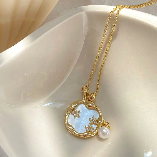 CELESTINE | Gold Moonstone Pearl Necklace
