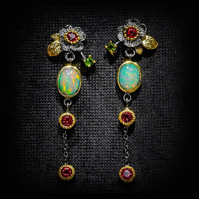 WANDER | Boho Opal Red Zircon Earrings