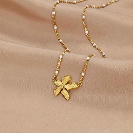 GRAPEFRUIT | Gold Flower Bead Necklace
